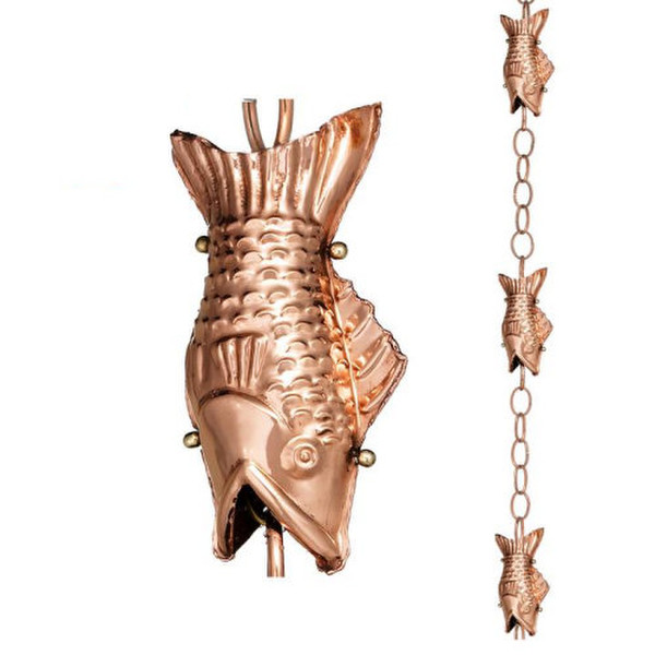 Fish Rain Chain Sculptural Polished Copper For Gutter Downspouts Art